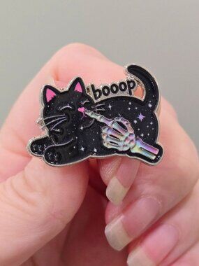 Sleek Lettering Artisan | Jewelry | Artisan Spooky Black Cat Rainbow Skeleton Hand Boop ...